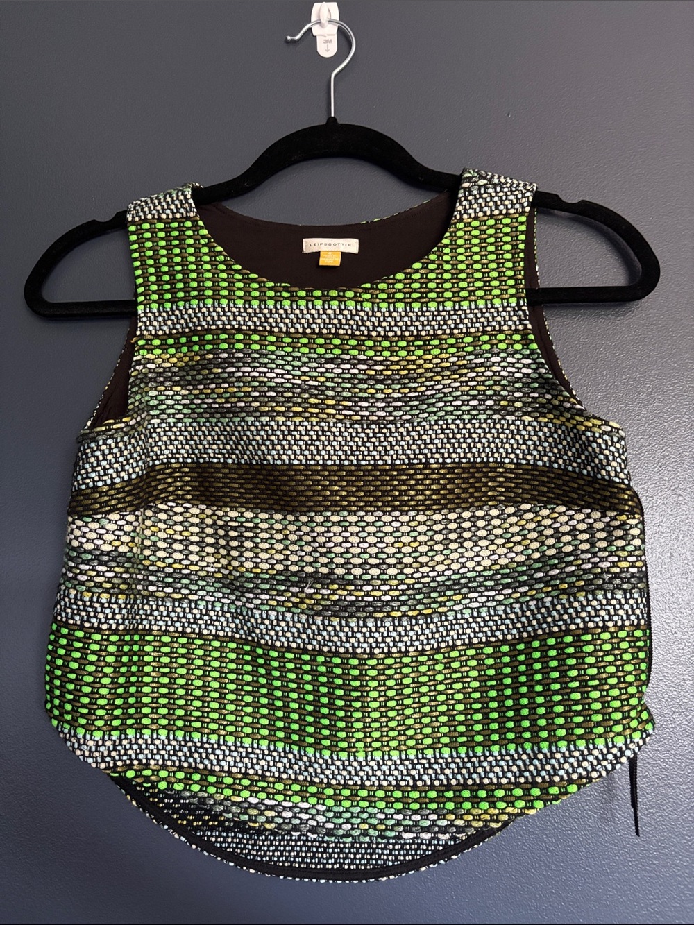 Anthropologie Neon Green and Black Textured Skirt and Top Set